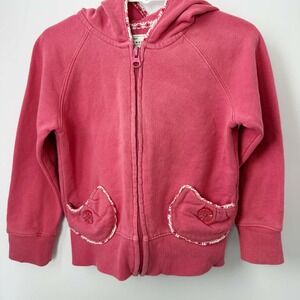 Old Navy Girls 3T Pink Zip Up Hoodie Cotton Jacket Floral Trim Pockets Cute